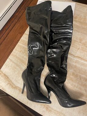 Black Patent Over-the-Knee Stiletto Boots